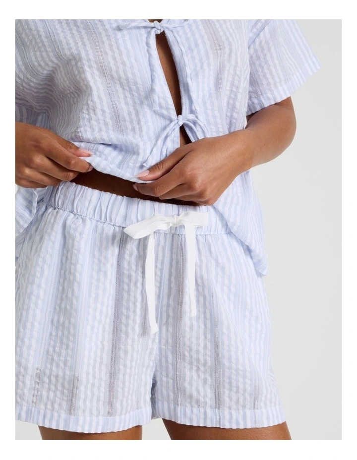 Divine Seersucker Tie Short Sleeve PJ Set in Blue Y/D Stripe image 4