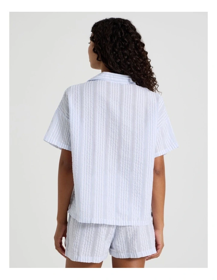 Divine Seersucker Tie Short Sleeve PJ Set in Blue Y/D Stripe image 5