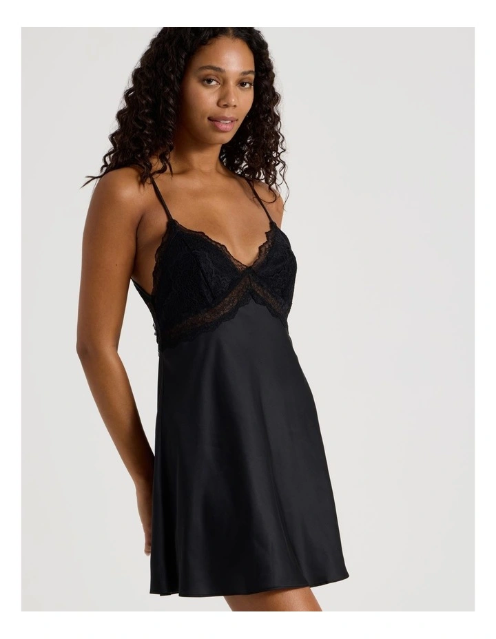 Luxe Satin Lace Bodice Chemise in Black image 3