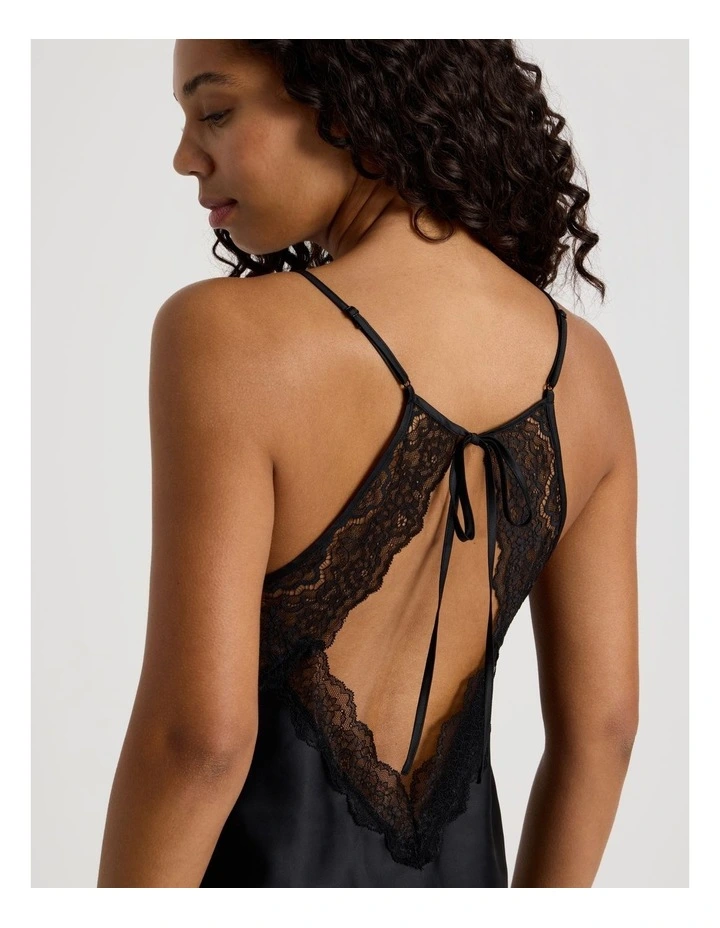 Luxe Satin Lace Bodice Cami Boxer Set in Black image 2