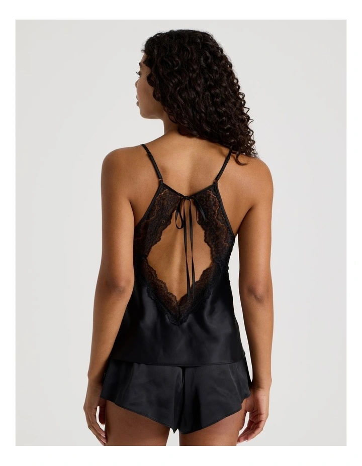 Luxe Satin Lace Bodice Cami Boxer Set in Black image 6