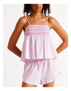 Lola Woven Shirred Cami Boxer Set in Heart & Bows Print
