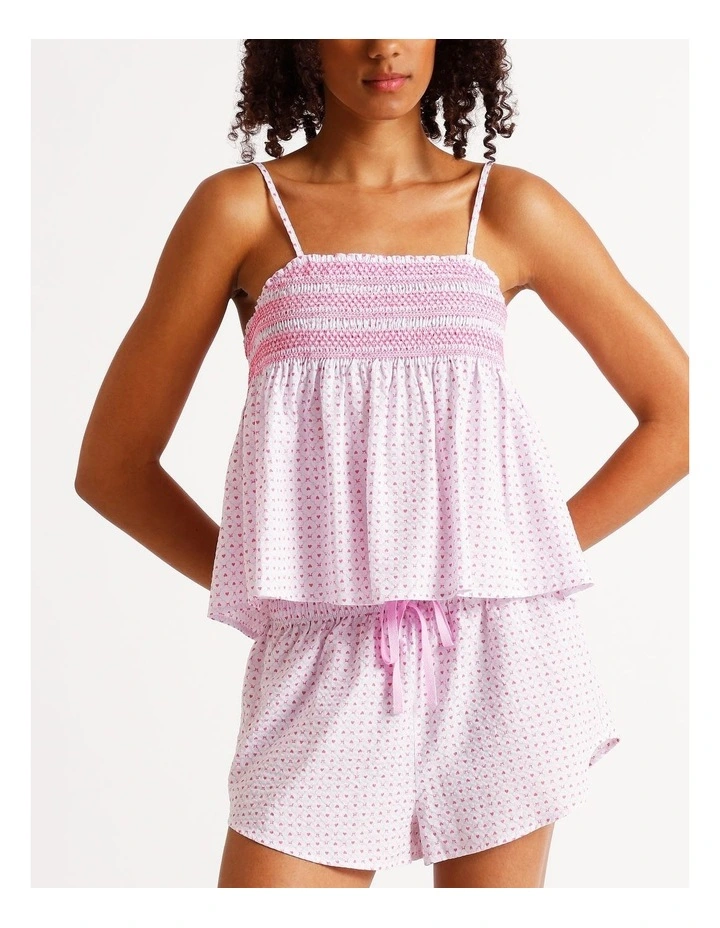 Lola Woven Shirred Cami Boxer Set in Heart & Bows Print image 1