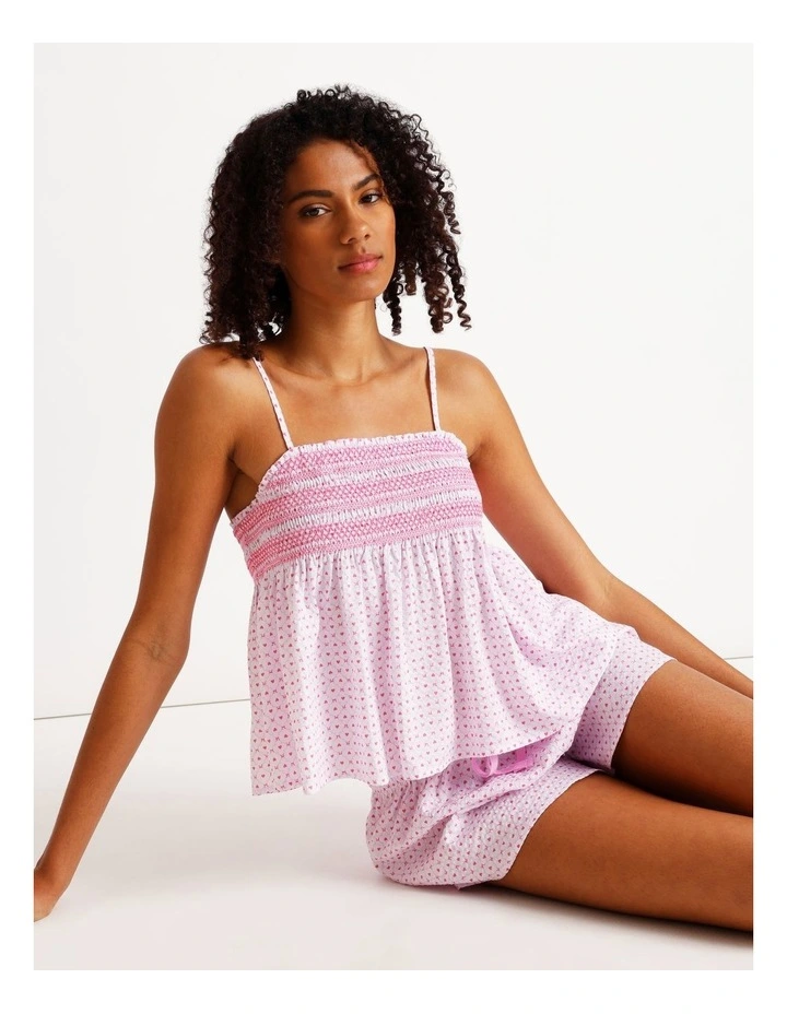 Lola Woven Shirred Cami Boxer Set in Heart & Bows Print image 2