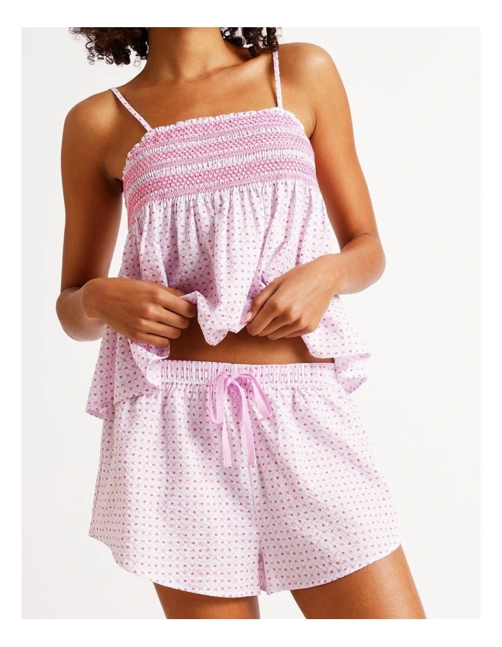 Lola Woven Shirred Cami Boxer Set in Heart & Bows Print image 4