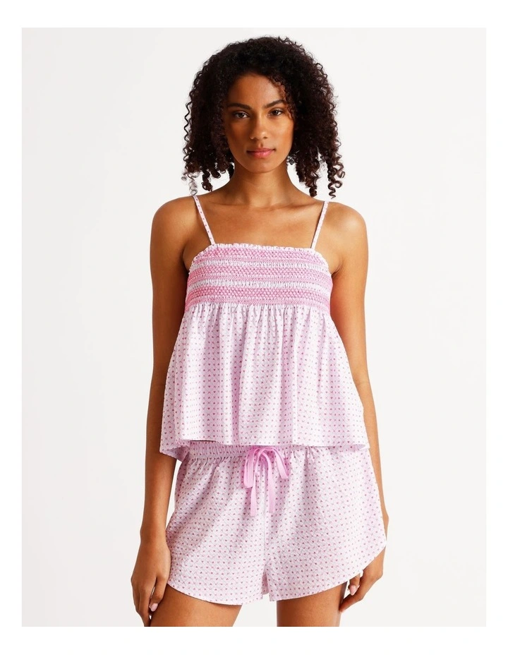 Lola Woven Shirred Cami Boxer Set in Heart & Bows Print image 5