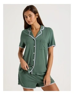Pure Comfort Crochet Edge S/S Short PJ Set in Laurel Green