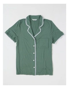 Pure Comfort Crochet Edge S/S Short PJ Set in Laurel Green