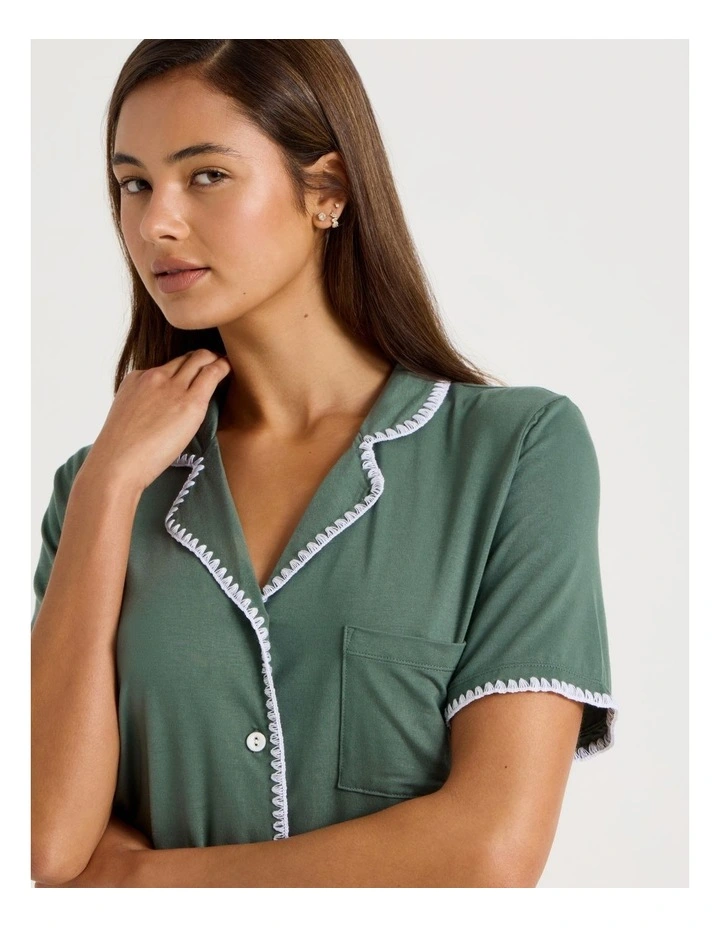Pure Comfort Crochet Edge S/S Short PJ Set in Laurel Green image 3