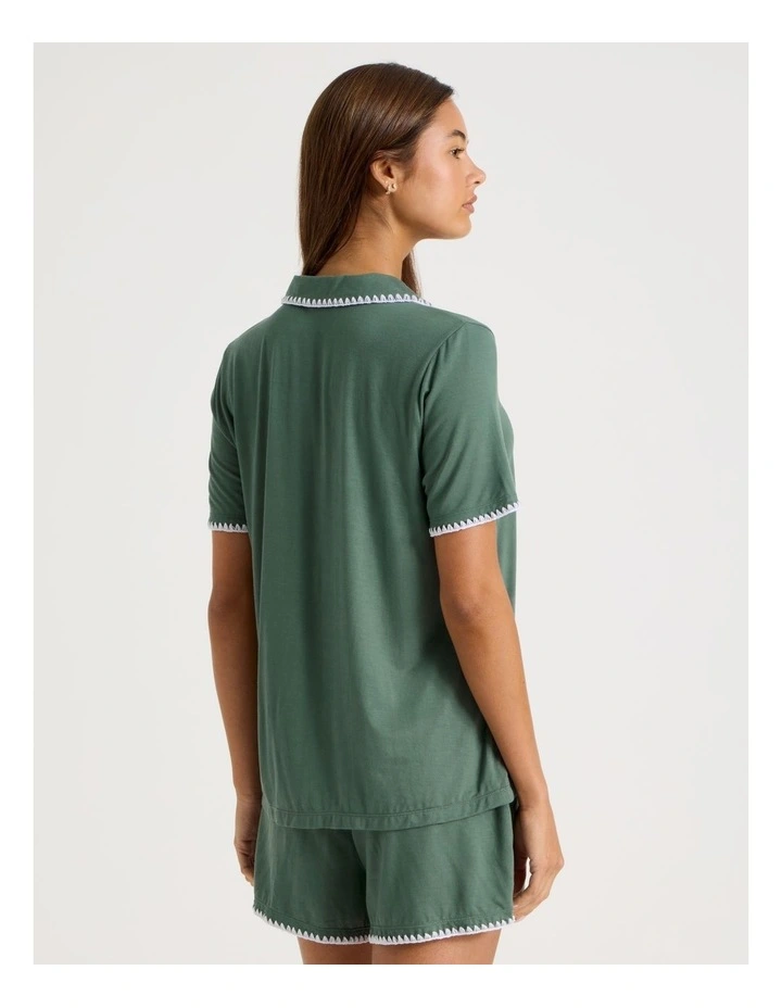 Pure Comfort Crochet Edge S/S Short PJ Set in Laurel Green image 4