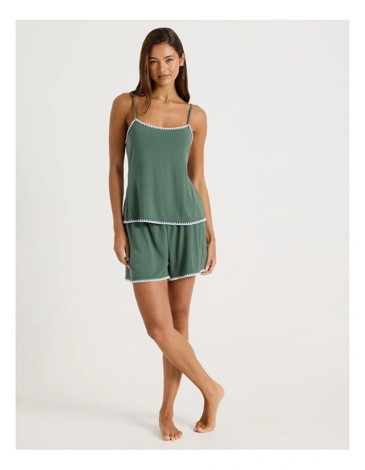 Pure Comfort Crochet Edge Cami Boxer Set in Laurel Green image 2
