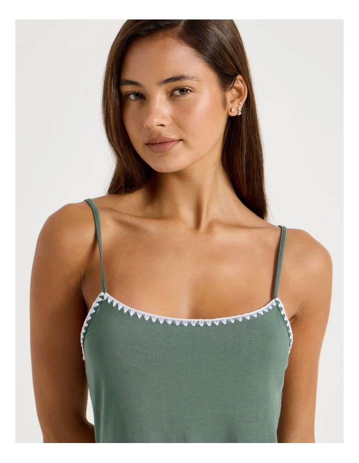 Pure Comfort Crochet Edge Cami Boxer Set in Laurel Green image 4