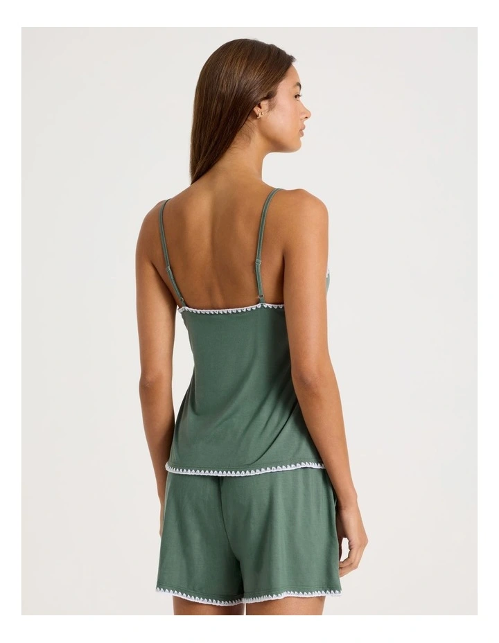 Pure Comfort Crochet Edge Cami Boxer Set in Laurel Green image 5