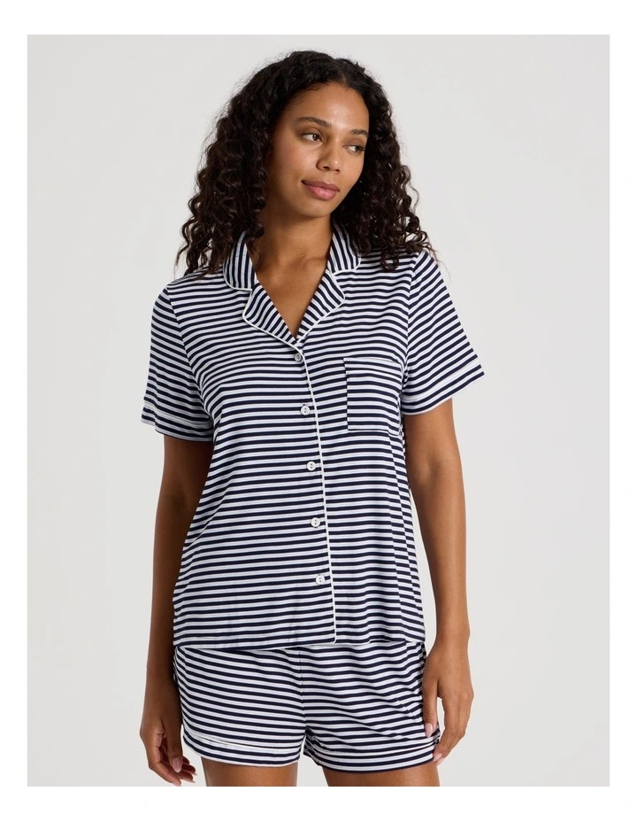 Pure Comfort Short Sleeve Short PJ Set in Blue Y/D Stripe image 1