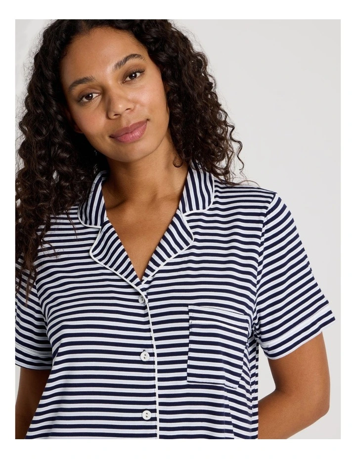 Pure Comfort Short Sleeve Short PJ Set in Blue Y/D Stripe image 2