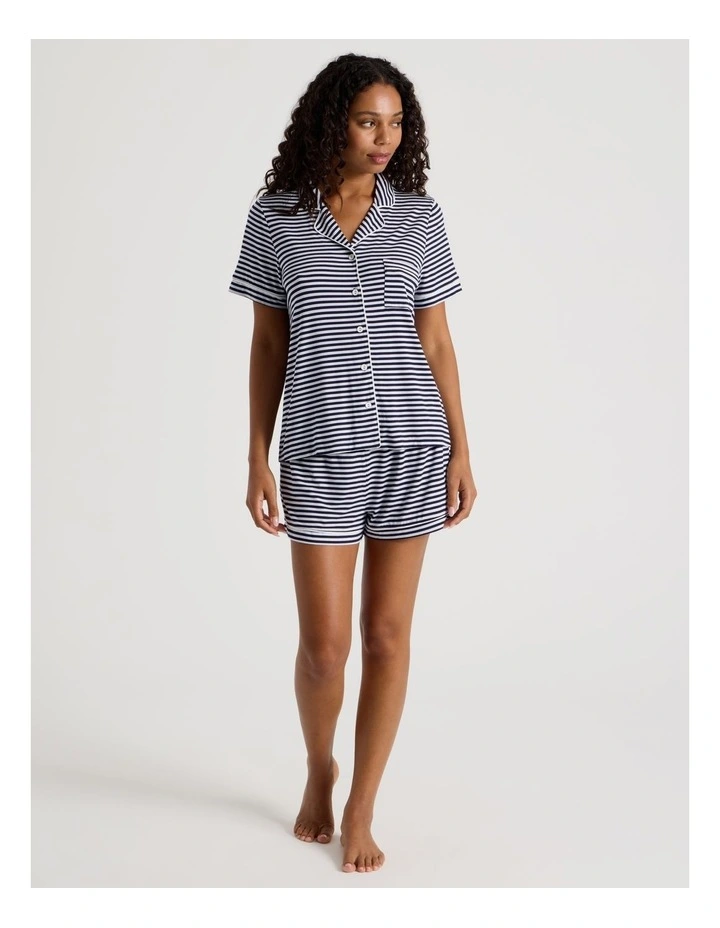Pure Comfort Short Sleeve Short PJ Set in Blue Y/D Stripe image 3