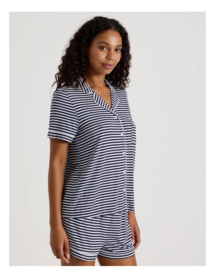 Pure Comfort Short Sleeve Short PJ Set in Blue Y/D Stripe image 4