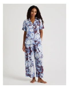 Serene Woven Short Sleeve Long Pyjama Set in Blur Floral Print
