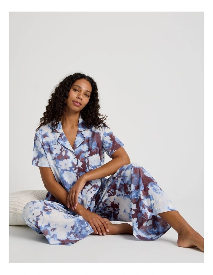 Serene Woven Short Sleeve Long Pyjama Set in Blur Floral Print image 2