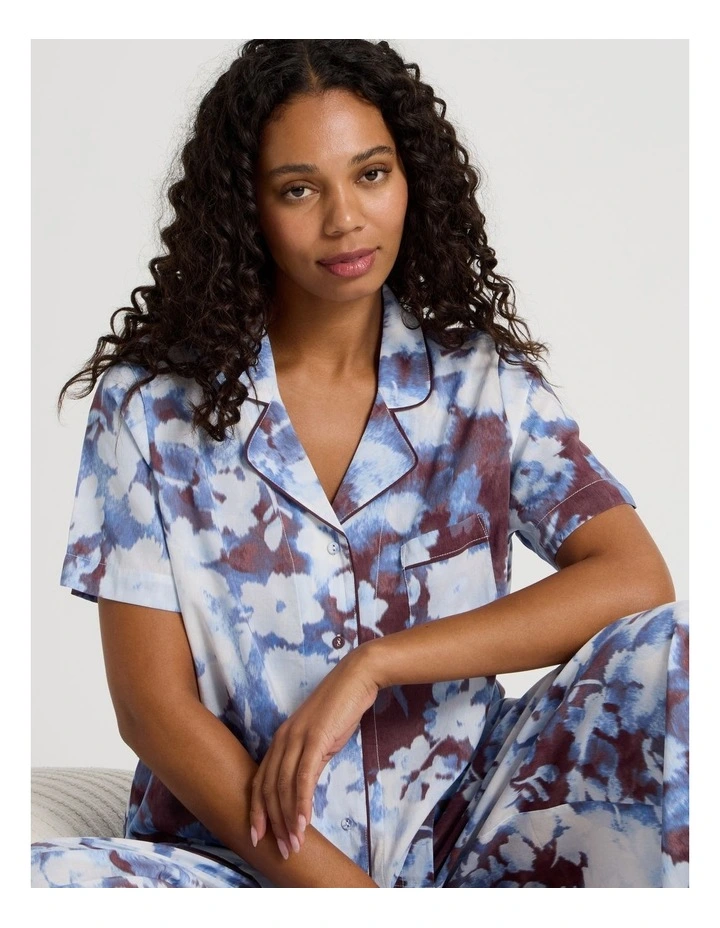 Serene Woven Short Sleeve Long Pyjama Set in Blur Floral Print image 4