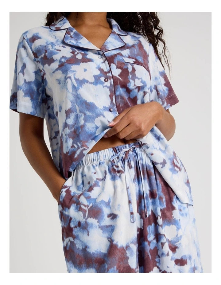 Serene Woven Short Sleeve Long Pyjama Set in Blur Floral Print image 5