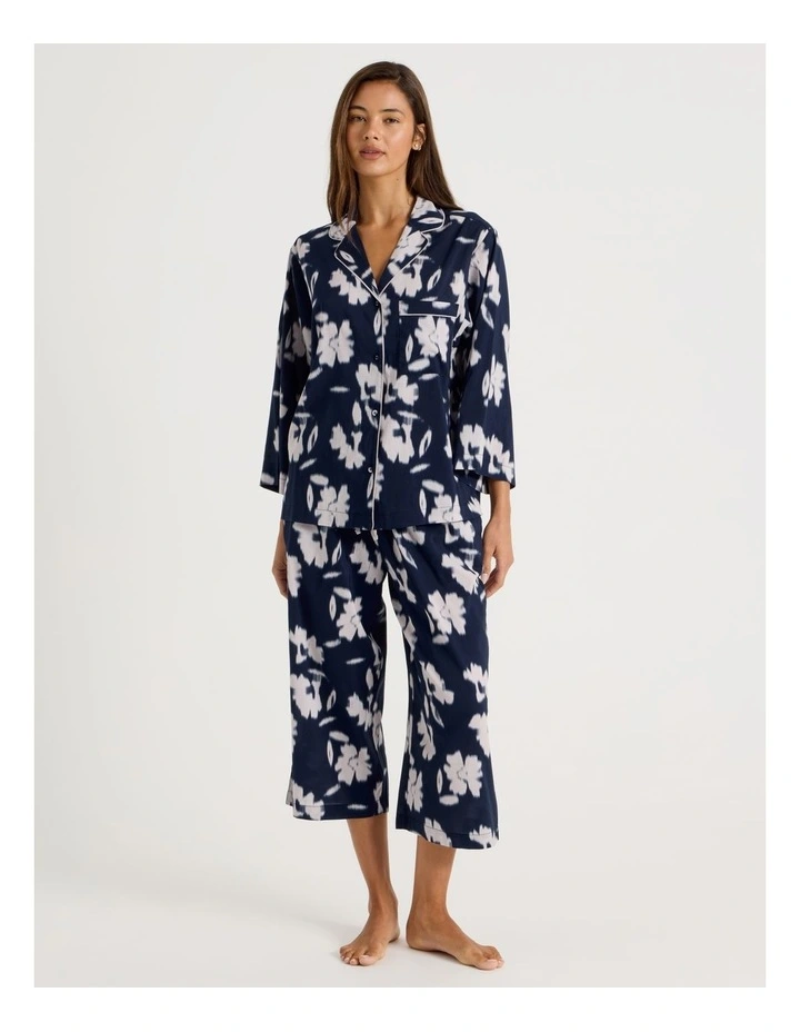 Serene Woven Relaxed 3/4 PJ Set in Shadow Floral Navy Print image 1