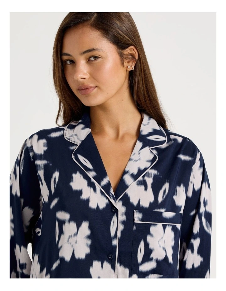 Serene Woven Relaxed 3/4 PJ Set in Shadow Floral Navy Print image 2