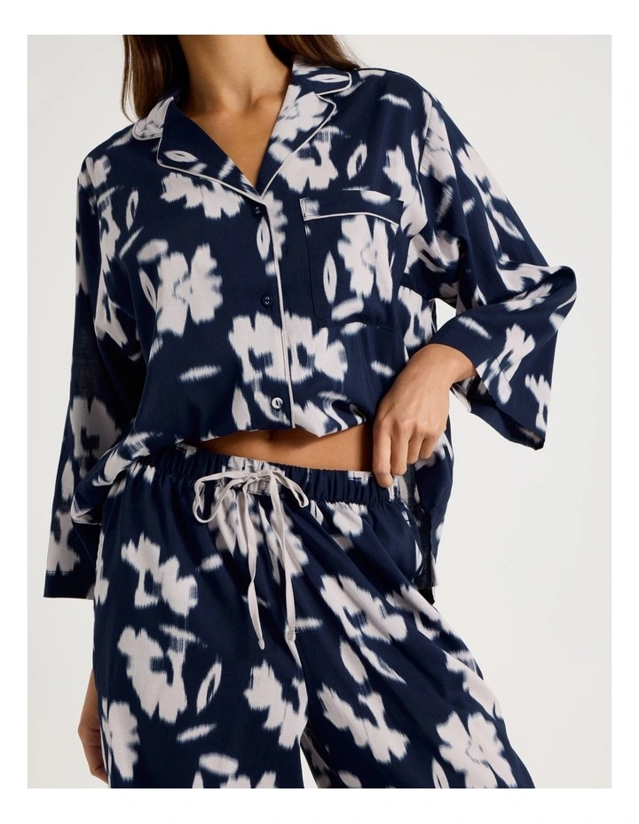 Serene Woven Relaxed 3/4 PJ Set in Shadow Floral Navy Print image 4