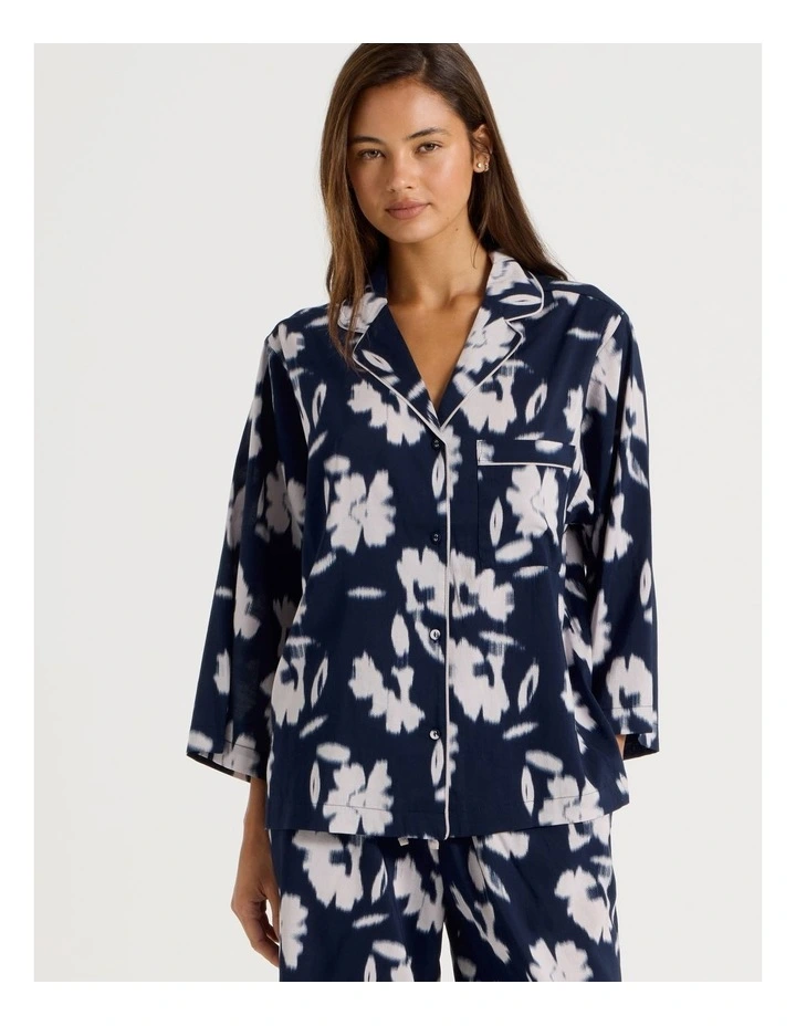 Serene Woven Relaxed 3/4 PJ Set in Shadow Floral Navy Print image 7