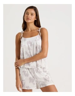 Serene Woven Tie Cami Boxer Set in Shadow Floral White Print