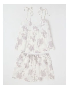 Serene Woven Tie Cami Boxer Set in Shadow Floral White Print