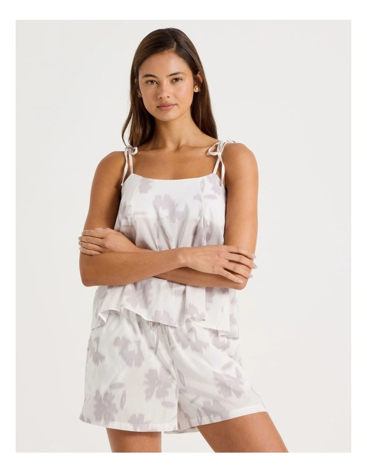 Serene Woven Tie Cami Boxer Set in Shadow Floral White Print image 3