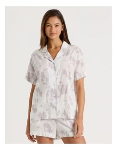 Serene Woven Relaxed S/S PJ Set in Shadow Floral White Print