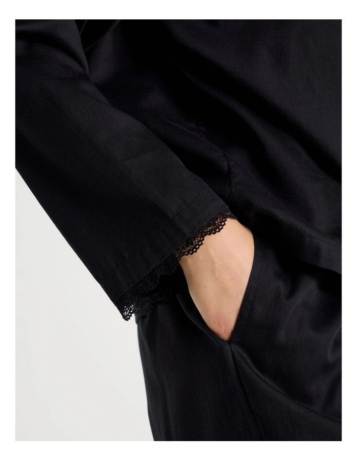 Divine Cotton & Lace Long Sleeve Long PJ Set in Black image 3