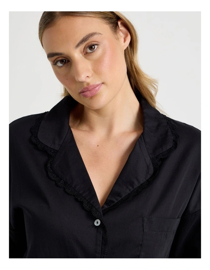 Divine Cotton & Lace Long Sleeve Long PJ Set in Black image 4