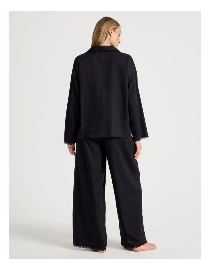 Divine Cotton & Lace Long Sleeve Long PJ Set in Black image 5