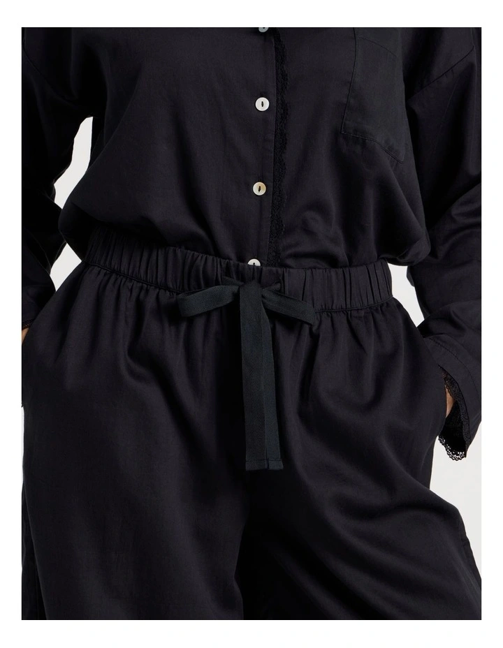 Divine Cotton & Lace Long Sleeve Long PJ Set in Black image 6