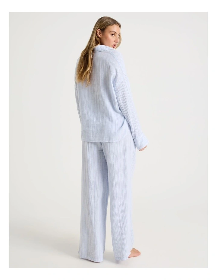 Divine Cheesecloth Long Sleeve Long PJ Set in Soft Blue Stripe image 5