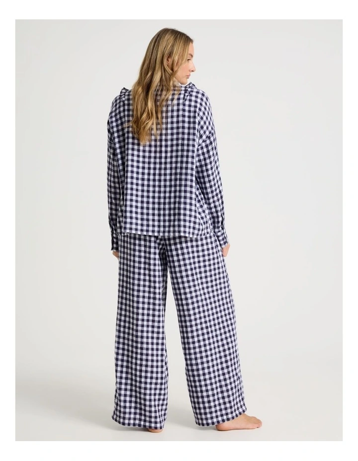 Divine Cheesecloth Frill Long Sleeve Long PJ Set in Navy Gingham Print image 5