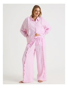 Divine Cheesecloth Frill Long Sleeve Long PJ Set  in Fairy Floss Gingam Gingham Print