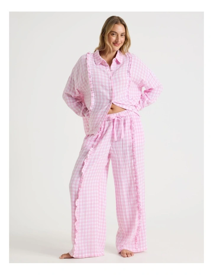 Divine Cheesecloth Frill Long Sleeve Long PJ Set  in Fairy Floss Gingam Gingham Print image 1