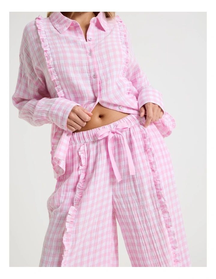 Divine Cheesecloth Frill Long Sleeve Long PJ Set  in Fairy Floss Gingam Gingham Print image 2