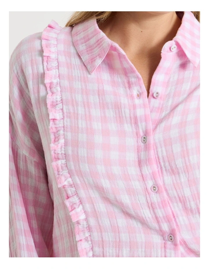 Divine Cheesecloth Frill Long Sleeve Long PJ Set  in Fairy Floss Gingam Gingham Print image 3