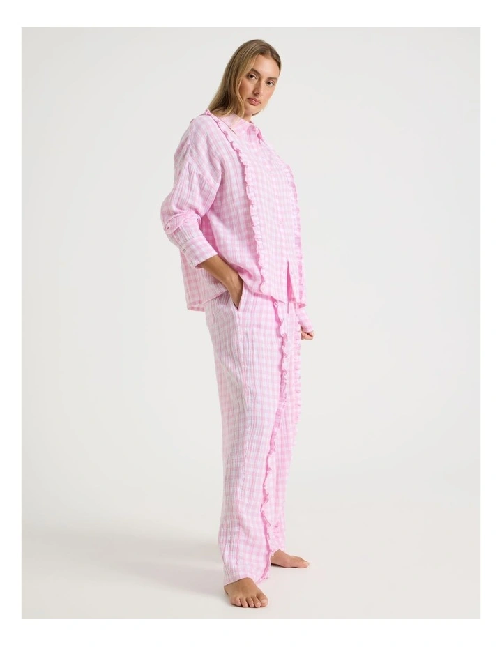Divine Cheesecloth Frill Long Sleeve Long PJ Set  in Fairy Floss Gingam Gingham Print image 4