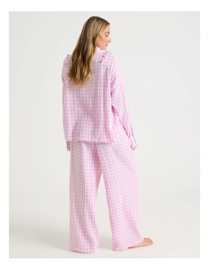 Divine Cheesecloth Frill Long Sleeve Long PJ Set  in Fairy Floss Gingam Gingham Print image 5