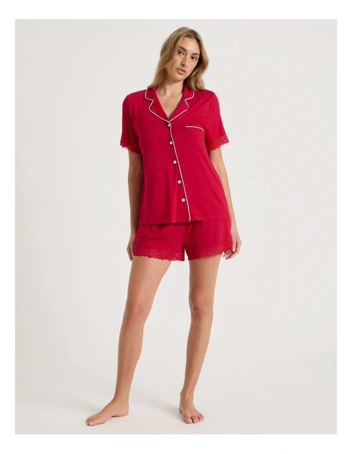 Pure Comfort Lace Trim Short Sleeve Short PJ Set in Chilli Red image 1