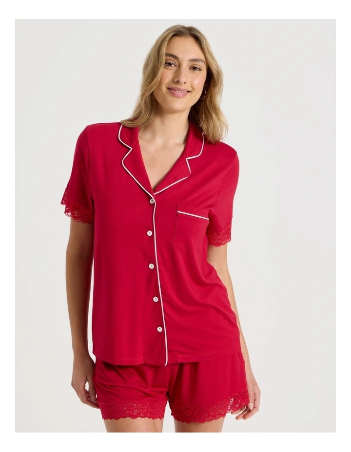 Pure Comfort Lace Trim Short Sleeve Short PJ Set in Chilli Red image 2