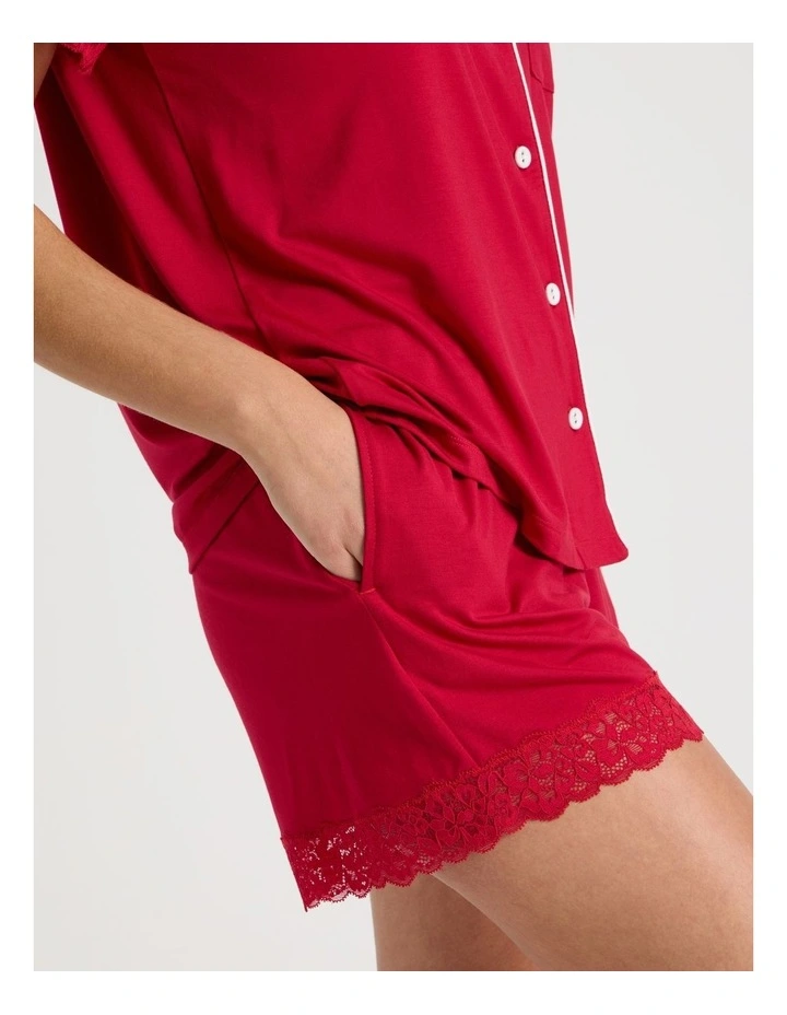 Pure Comfort Lace Trim Short Sleeve Short PJ Set in Chilli Red image 3