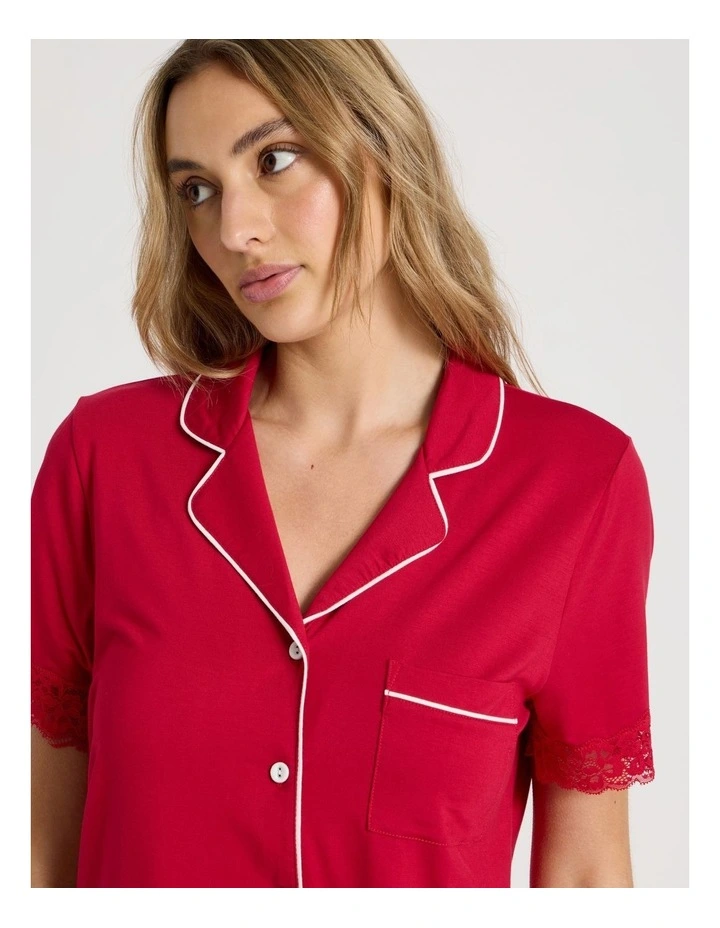 Pure Comfort Lace Trim Short Sleeve Short PJ Set in Chilli Red image 4