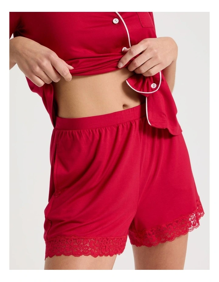 Pure Comfort Lace Trim Short Sleeve Short PJ Set in Chilli Red image 6